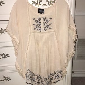 Cream and blue light weight, summer, bohemian top